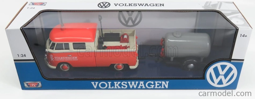 Motor-max Volkswagen T1 Type 2 Double Cabine Road Service With Tanker Trailer 1962 1:24 Oranžová Krémová Stříbrná