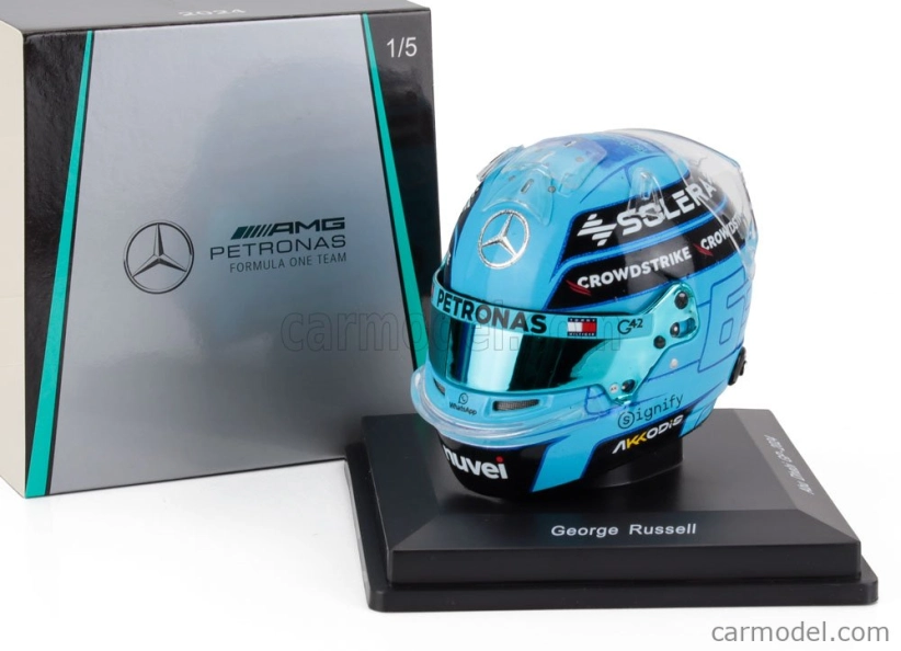 Spark-model prilby Bell Casco Helmet F1 George Russell F1 Team Mercedes Amg N 63 Abu Dhabi Gp 2024 - See You On Track , Lewis 1:5 Light Blue