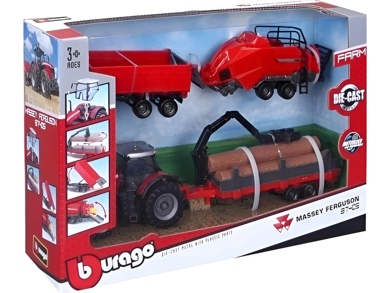 Bburago Massey Ferguson 8740S s doplnkami (darčekové balenie)