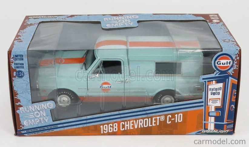 Greenlight Chevrolet C-10 Pick-up Closed Camper Gulf 1968 1:24 svetlo modrá oranžová