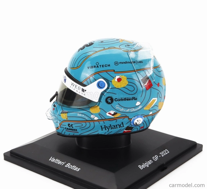 Spark-model Bell helmet F1 Casco Helmet Alfa Romeo C43 Team Stake N 77 Belgium Gp 2023 Valtteri Bottas 1:5 Světle Modrá