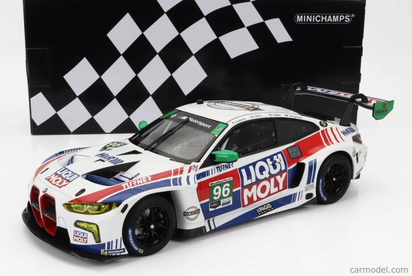 Minichamps BMW radu 4 M4 Gt3 Team Turner Motorsport N 96 Imsa 24h Daytona 2022 Robby Foley - Bill Auberlen - Jens Klingman - Michael Dinan 1:18 Biela