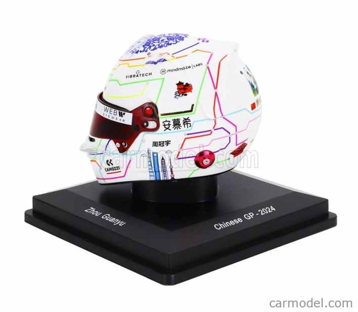 Spark-model Bell helmet Casco Helmet F1 Guanyu Zhou Team Stake Kick Sauber N 24 China Gp 2024 1:5 Bílá