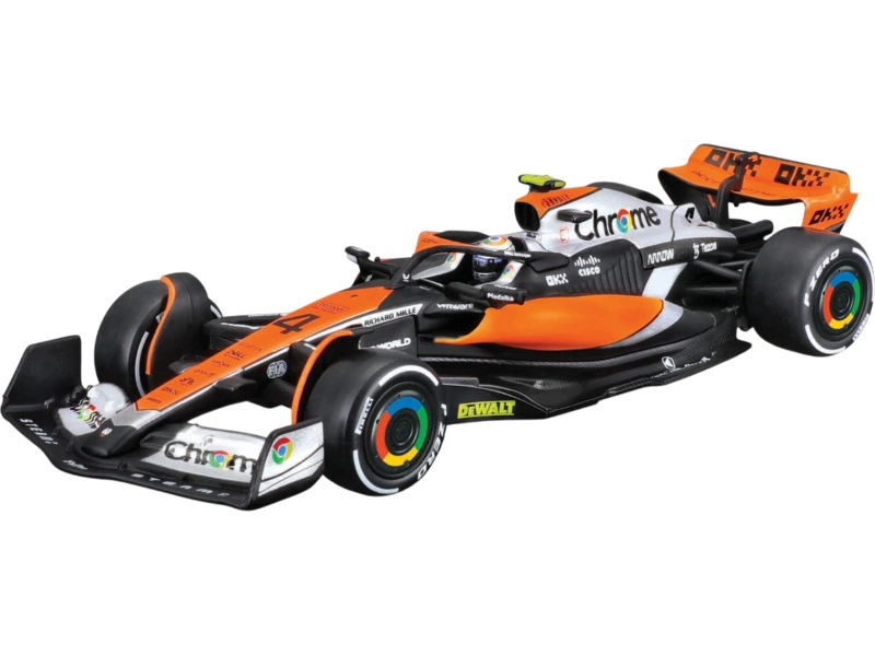 Bburago Mclaren F1 Set 4x – Team Mclaren Mcl36 N 4 Abu Dhabi Gp 2022 – Mcl60 N 4 Singapore Gp - Monaco Gp – British Gp 2023 Lando Norris 1:43 oranžová čierna biela