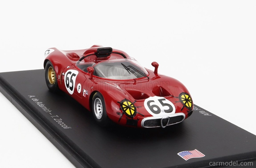 Spark-model Alfa romeo 33 Spider Team Autodelta N 65 12h Sebring 1967 A.de Adamich - T.zeccoli 1:43 Red