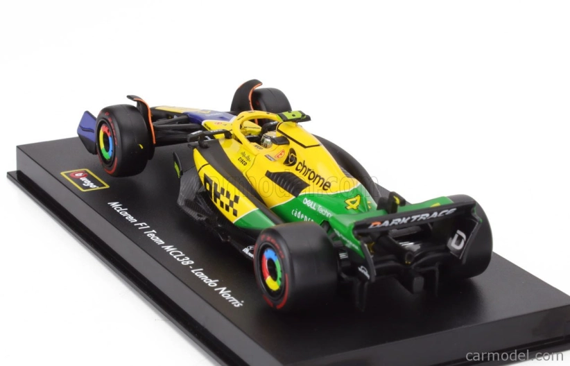 Bburago Mclaren F1  Mcl38 Team Mclaren N 4 4th Monaco Gp (senna 30th Anniversary) 2024 Lando Norris - With Pilot And Showcase 1:43 Žlutá Zelená Černá