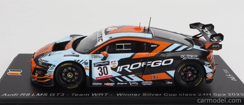 Spark-model Audi R8 Lms Gt3 Team Wrt N 30 Winner Silver Cup Class 24h Spa 2022 J.b.simmenauer - B.goethe - T.neubauer 1:43 Bílá Oranžová Černá