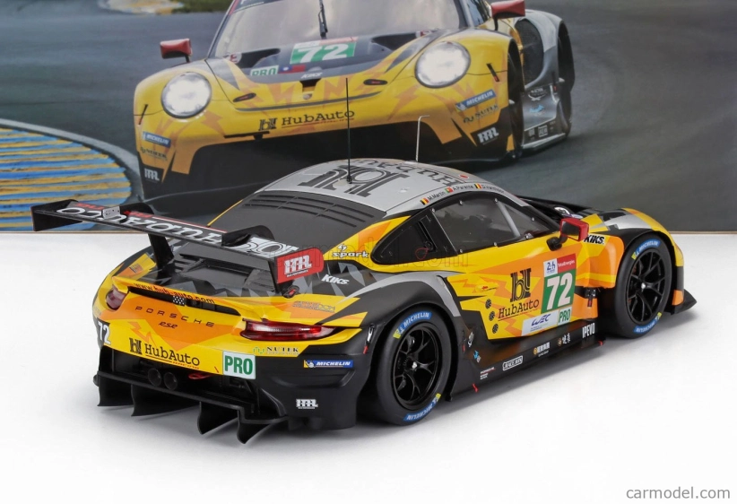 Ixo-models Porsche 911 991-2 Rsr Team Hubauto Racing N 72 24h Lemans 2021 Maxime Martin - Alvaro Parente - Dries Vanthoor 1:18 Žlutá