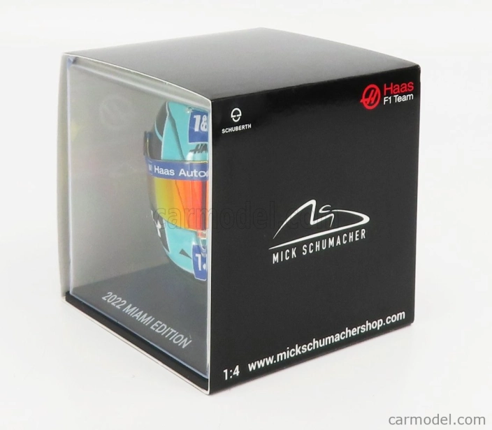 Mini prilba Schuberth prilba F1 Casco Prilba Vf-22 Team Haas N 47 Miami Gp 2022 Mick Schumacher 1:4 Light Blue Black