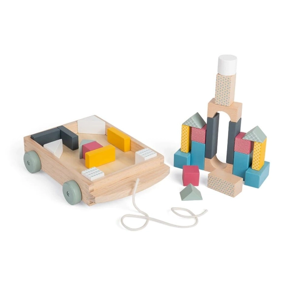 Bigjigs Toys Vozík s drevenými kockami - poškodený obal