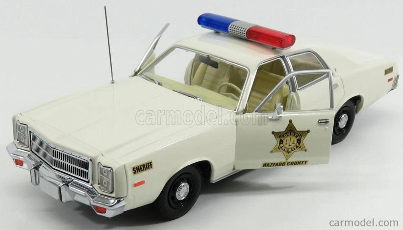 Greenlight Plymouth Fury Hazzard Police Rosco Patrol Car 1977 1:18 Bílá