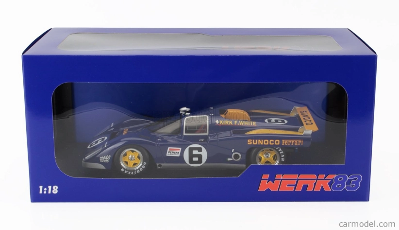 Werk83 Ferrari 512m 5.0l V12 Team Penske Sunoco N 6 3rd 24h Daytona 1971 Mark Donohue - David Hobbs 1:18 Modrá Žlutá
