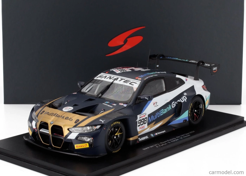 Spark-model BMW radu 4 M4 Gt3 3.0l Turbo Team Rowe Racing N 998 24h Spa 2024 Augusto Farfus - Dan Harper - Max Hesse 1:18 Modrá Biela