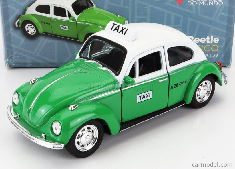 Welly Volkswagen Beetle Maggiolino Taxi Mexico 1969 - Damage Card Box 1:38 Zelená Bílá