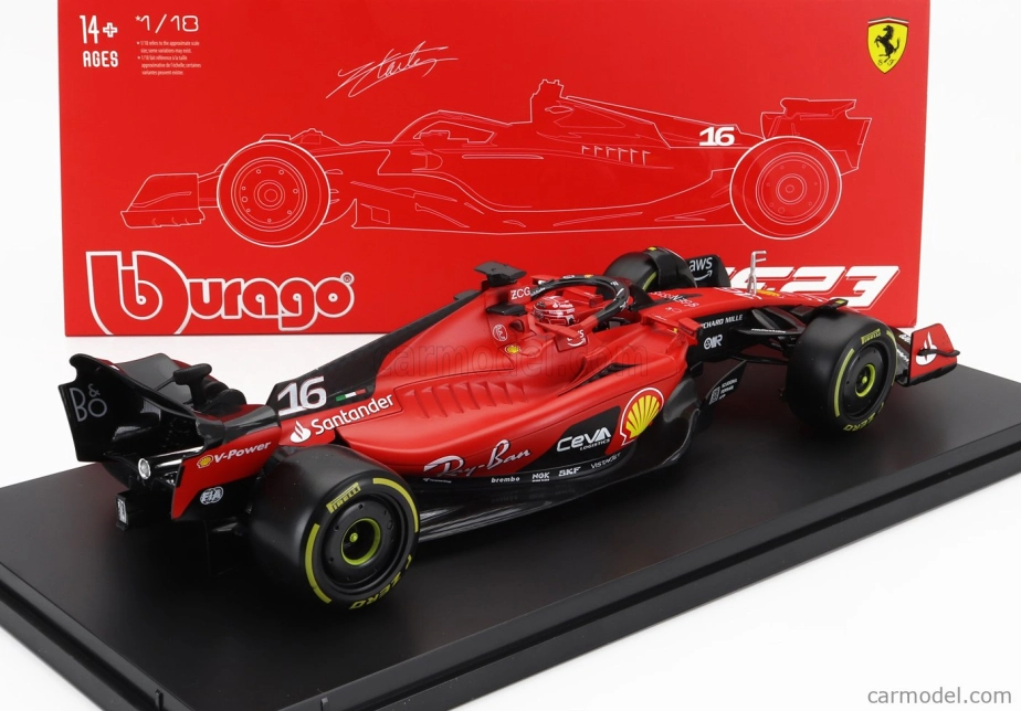 BAZAR - Bburago Ferrari F1 Sf-23 Team Scuderia Ferrari N 16 Season 2023 Charles Leclerc - Con Vetrina - With Showcase - Exclusive Carmodel 1:18 Červená Černá