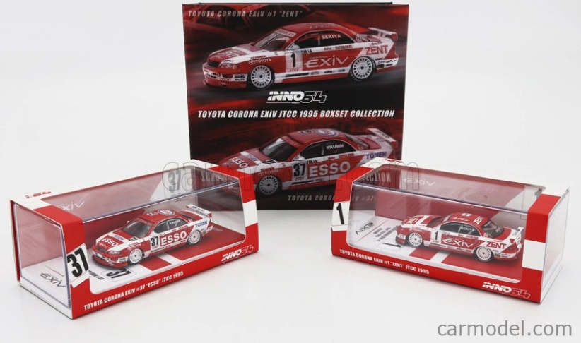Inno-models Totota Set 2x Corona Exiv Zent N 1 Racing + Esso N 37 Racing 1995 1:64 červená biela