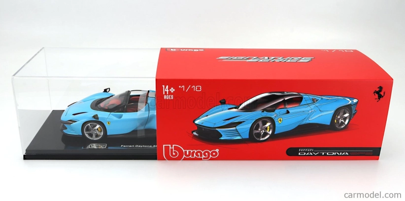 Bburago Ferrari Daytona Sp3 Closed Roof 2022 - Con Vetrina - With Showcase - Exclusive Carmodel 1:18 Střední Modrá