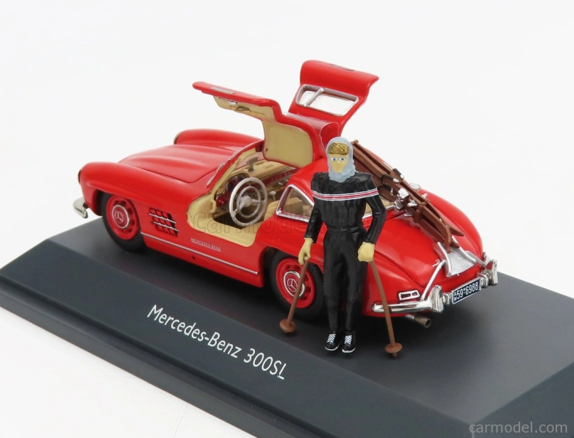 Schuco Mercedes benz 300sl Coupe Gullwing (w198) 1954 - Con Sci - With Figure And Ski 1:43 Red