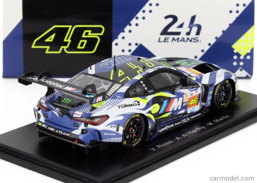 Spark-model BMW 4-series M4 Gt3 Team Wrt N 46 24h Le Mans 2024 Valentino Rossi - Maxime Martin - Ahmad Al Harthy 1:43 Modrá Bílá Černá