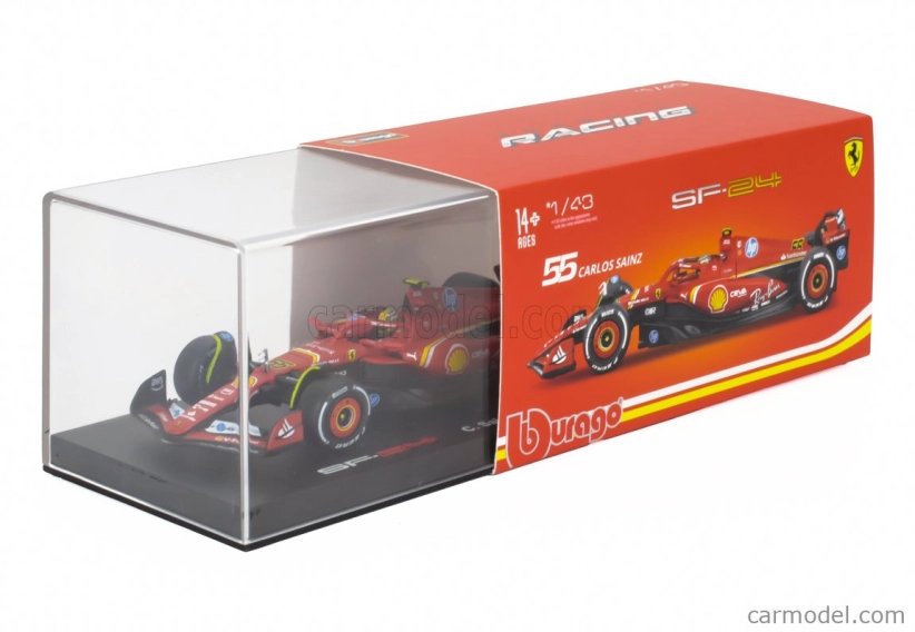 Bburago Ferrari F1 Sf-24 Team Scuderia Ferrari N 55 4th Italy Monza Gp 2024 Carlos Sainz – With Pilot And Showcase 1:43 červená biela čierna