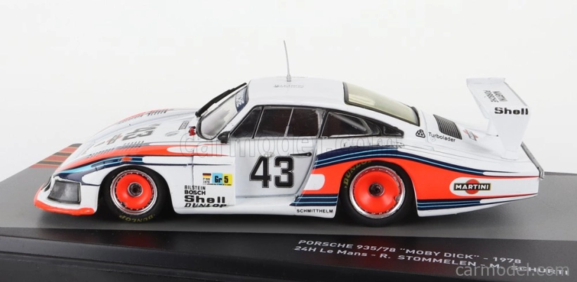Edicola Porsche 935/78 3.2l Twin Turbo Moby Dick Team Martini Racing Porsche System N 43 24h Le Mans 1978 Rolf Stommelen - Manfred Schurti 1:43 Biela modrá červená