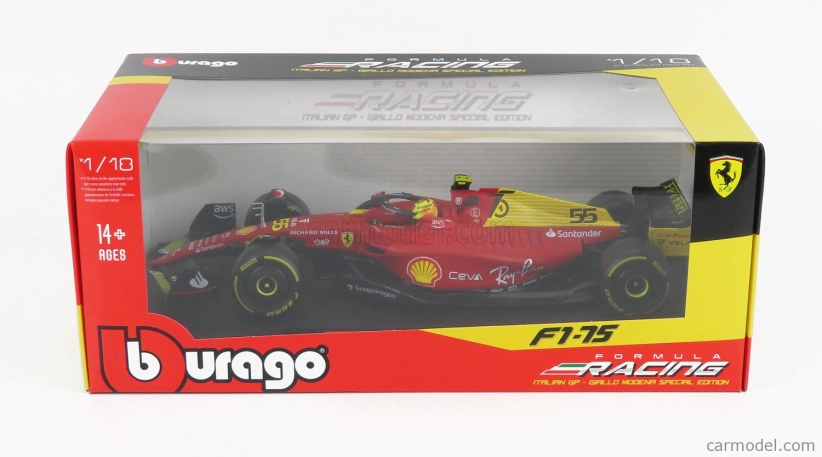 Bburago Ferrari F1-75 Scuderia Ferrari N 55 2022 Carlos Sainz 1:18, červená
