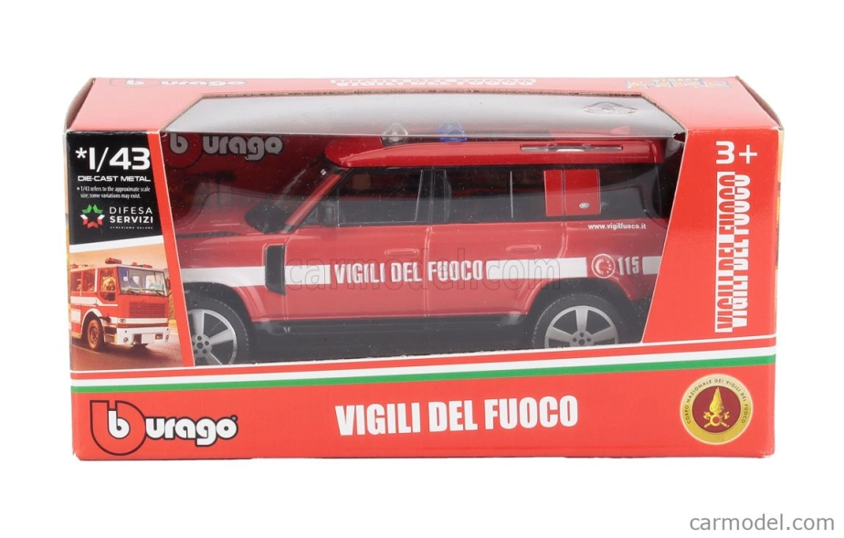 Bburago Land rover New Defender 110 Vigili Del Fuoco 2022 1:43 Červená Bílá