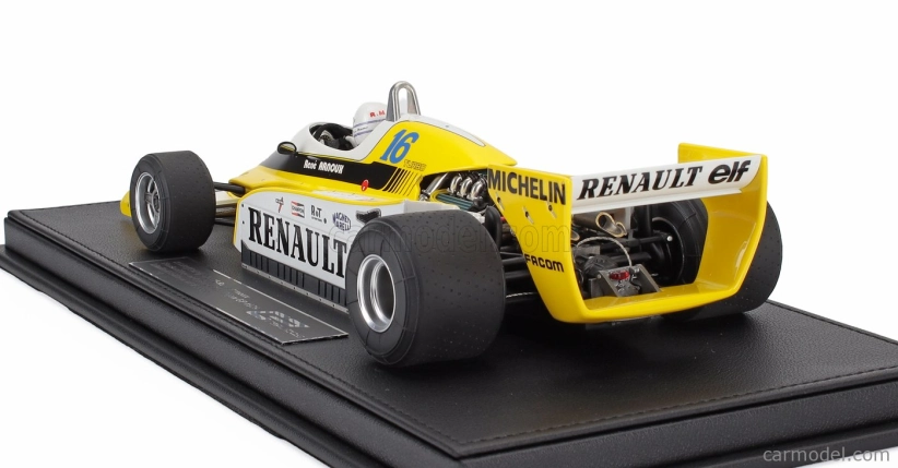 Gp-replicas Renault F1 Rs10 Team Renault Elf N 16 Fastest Lap 3rd French Gp (with Pilot Figure) 1979 Rene Arnoux - Con Vetrina - With Showcase 1:18 Žlutá Bílá