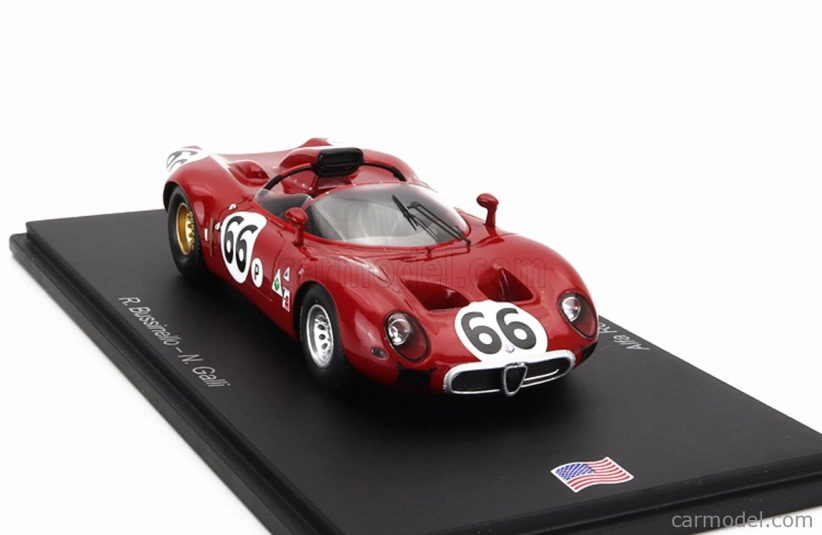 Spark-model Alfa romeo 33 Spider Team Autodelta N 66 12h Sebring 1967 R.bussinello - N.galli 1:43 Red