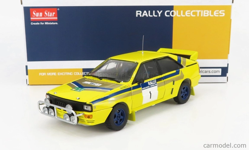 Sun-star Audi Quattro (night Version) N 1 Winner Rally Hong Kong-beijing 1986 Stig Blomqvist - Bruno Berglund 1:18 Žlutá Modrá