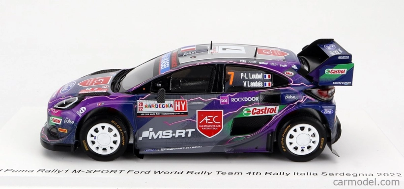 Spark-model Ford england Puma Rally1 Team Ford World Rally M-sport N 7 4th Rally Sardinia Italy 2022 P.l.loubet - V.landais 1:43 Purple Blue Grey