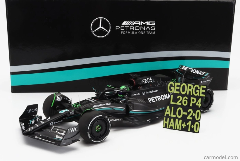 Minichamps Mercedes gp F1 W14 Team Mercedes-amg Petronas Formula One N 63 7th Bahrain Gp With Pit Board 2023 George Russell 1:18 Matt Black