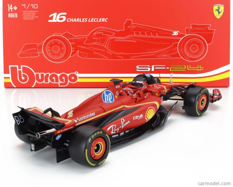Bburago Ferrari F1 Sf-24 Team Scuderia Ferrari N 16 4th Emilia Romagna Imola Gp 2024 Charles Leclerc - Con Vetrina - With Showcase 1:18 Červená Černá
