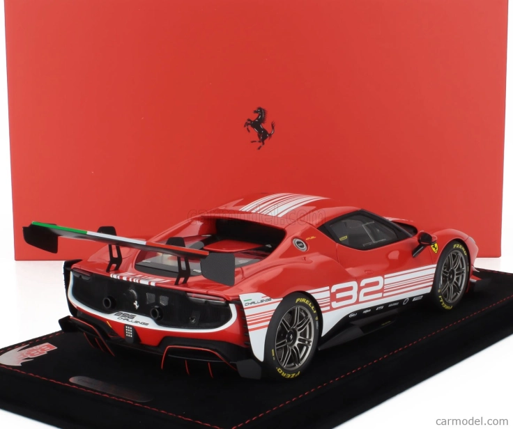 Bbr-models Ferrari 296 Gt3 3.0l Twin Turbo V6 Challenge N 32 Launch Version 2023 - Con Vetrina - With Showcase 1:18 Červená Bílá