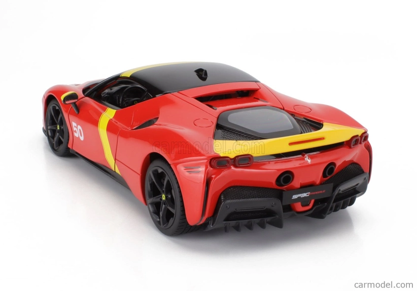 Bburago Ferrari Sf90 Stradale Hybrid 1000hp N 50 24h Le Mans Livery - Con Vetrina - With Showcase - Exclusive Carmodel 1:18 Červená Žlutá