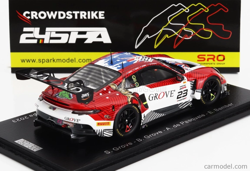 Spark-model Porsche 911 992 Gt3 R Team Grove Racing N 23 24h Spa 2023 S.grove - B.grove - A.de Pasquale - E.bamber 1:43 Červená Biela