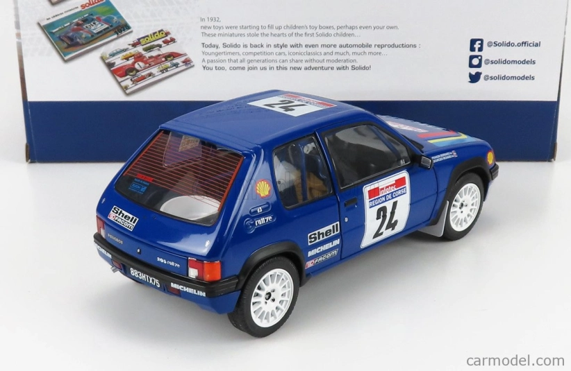 Solido Peugeot 205 N 24 Rally Tour De Corse 1990 R.bourcier - B.frangin 1:18 Modrá