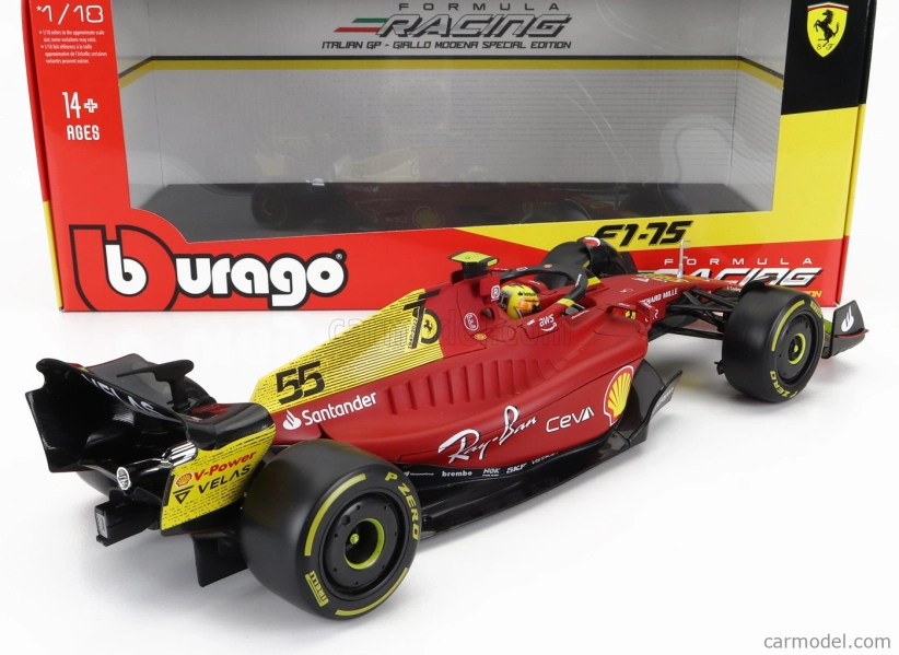Bburago Ferrari F1-75 Scuderia Ferrari N 55 2022 Carlos Sainz 1:18, červená