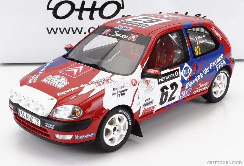 Otto-mobile Citroen Saxo Vts (nočná verzia) N 62 Rally Rac Lombard 2000 S.loeb - D.elena 1:18 Červená Biela Modrá