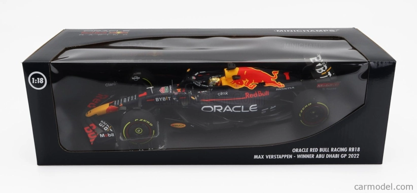 Minichamps Red bull F1 Rb18 Team Oracle Red Bull Racing N 1 Winner Abu Dhabi Gp Majster sveta 2022 Max Verstappen 1:18 Matná modrá žltá červená