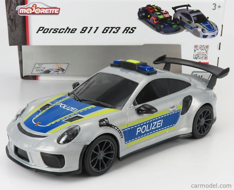 Majorette Porsche 911 991 Gt3 Rs Coupe Polizei 2013 + 911 Gt3 Rs 1/64 Scale 1:16 Stříbrná Modrá
