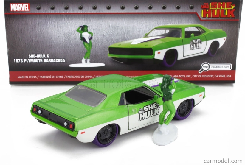 Jada Plymouth Barracuda With She-hulk Figures 1973 1:32 Zelená Bílá
