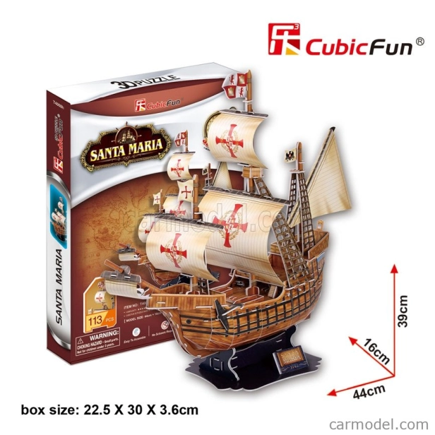 Cubicfun Puzzle Kit 3d v penovej lodi Santa Maria Caravella cm. 44x16x39 - 113 Pezzi - 113 dielikov /