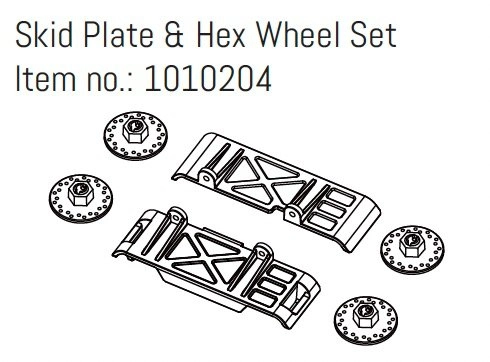 HBP240377 - (1010204) Skid Plate & Hex Wheel Set - GOAT