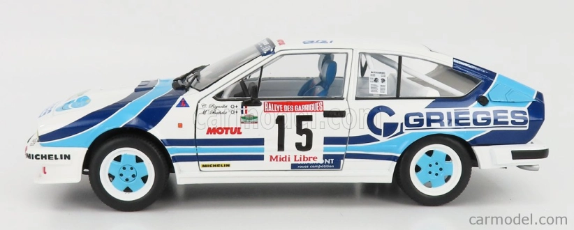 Solido Alfa romeo Alfetta Gtv6 N 15 Rally Des Garrigues 1986 C.rigollet - M.bathelot 1:18 Biela 2 tóny Modrá
