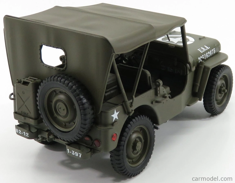 Welly Jeep Willys 1/4 Mb Usa Army Soft-top Closed 1945 1:18 Military Green