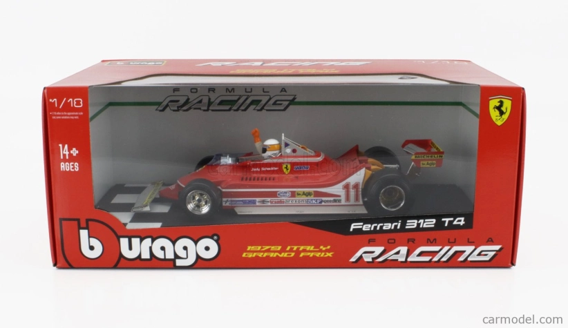 Bburago Ferrari F1  312t4 N 11 Winner Gp Monza Jody Scheckter (with Pilot Figure) 1979 World Champion 1:18 Red
