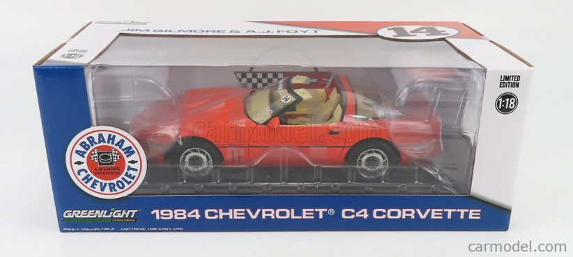 Greenlight Chevrolet Corvette C4 1984 - Jim Gillmore & A.j. Foyt Limited Edition 1:18 Hugger Orange