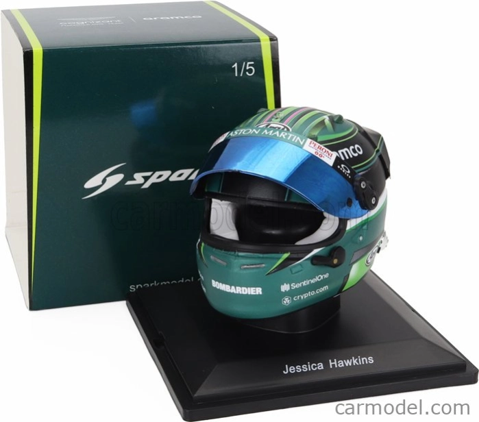 Spark-model Bell helmet F1 Casco Helmet Aston Martin Amr23 Team Aramco Cognizant N 0 F1 Test 2023 Jessica Hawkins 1:5 Zelená
