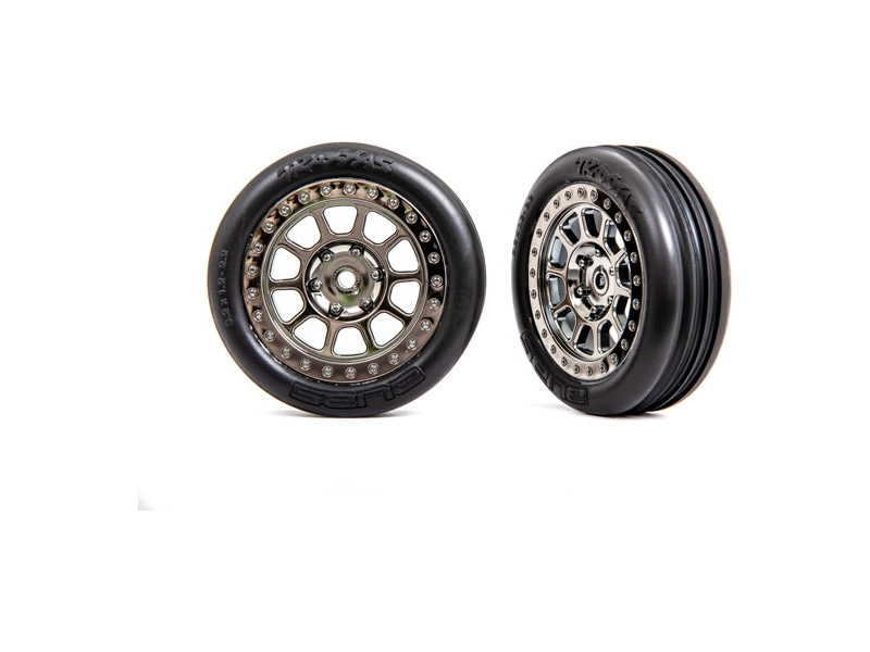 Traxxas koleso 2.2", disk načierno chrómovaný, pneu Ribbed (2) (predné)